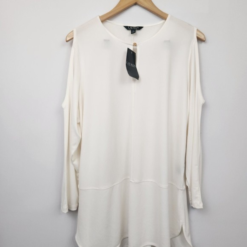 New With Tags Lauren Ralph Lauren White  Cold Shoulder Top Blouse‎ XXL